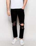 Asos Skinny Jeans In Cropped Length With Extreme Rips - Black