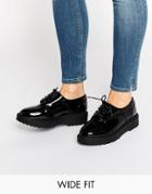 New Look Wide Chunky Patent Flatform Brogue - Black