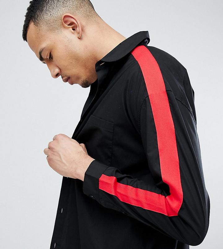 Asos Design Tall Regular Fit Shirt With Tape Detail - White