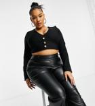 Vesper Plus Longline Button Detail Top In Black