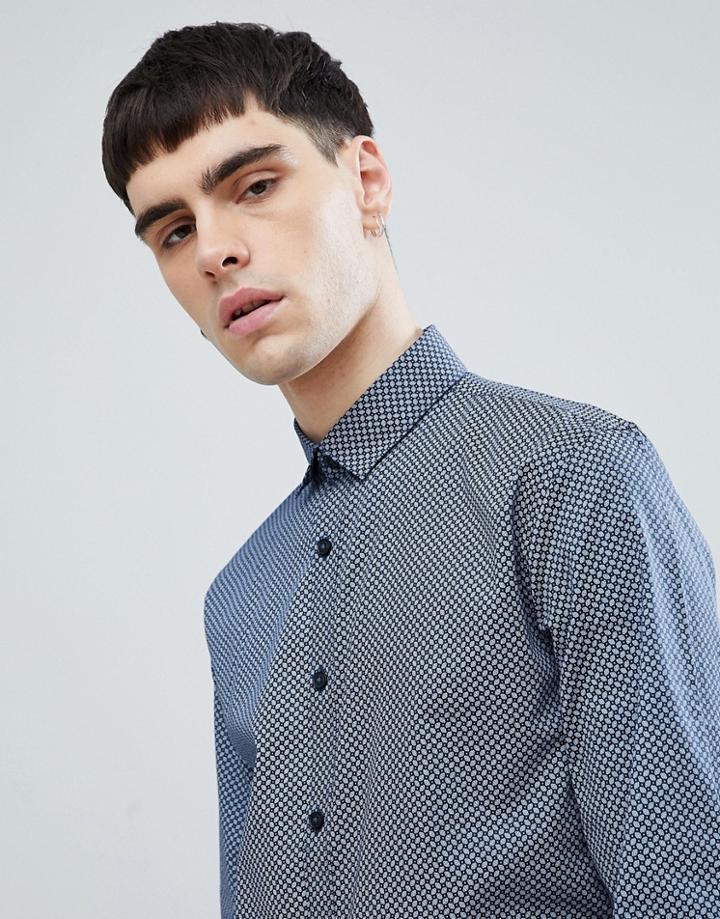 Lindbergh All Over Print Shirt In Navy - Blue
