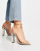 Public Desire Expression Block Heeled Sandals With Padlock Detail In Clear