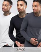Asos 3 Pack Extreme Muscle Long Sleeve T-shirt - Multi
