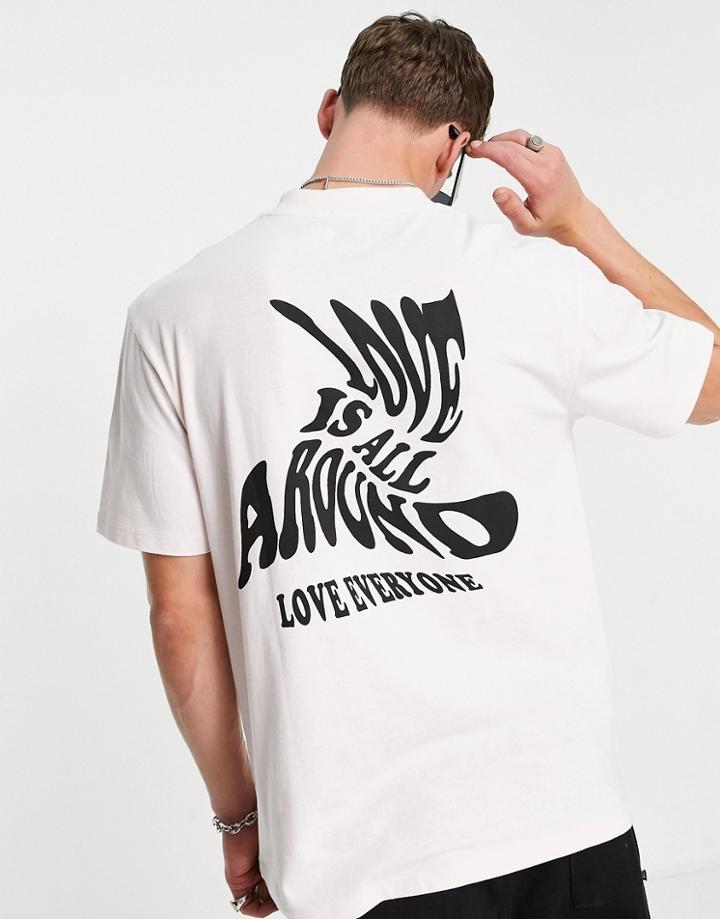 Topman Oversized T-shirt With Love Front And Back Print In Light Pink-white
