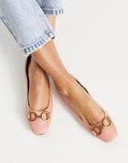 Asos Design Leighton Square Toe Ballet Flats In Pink