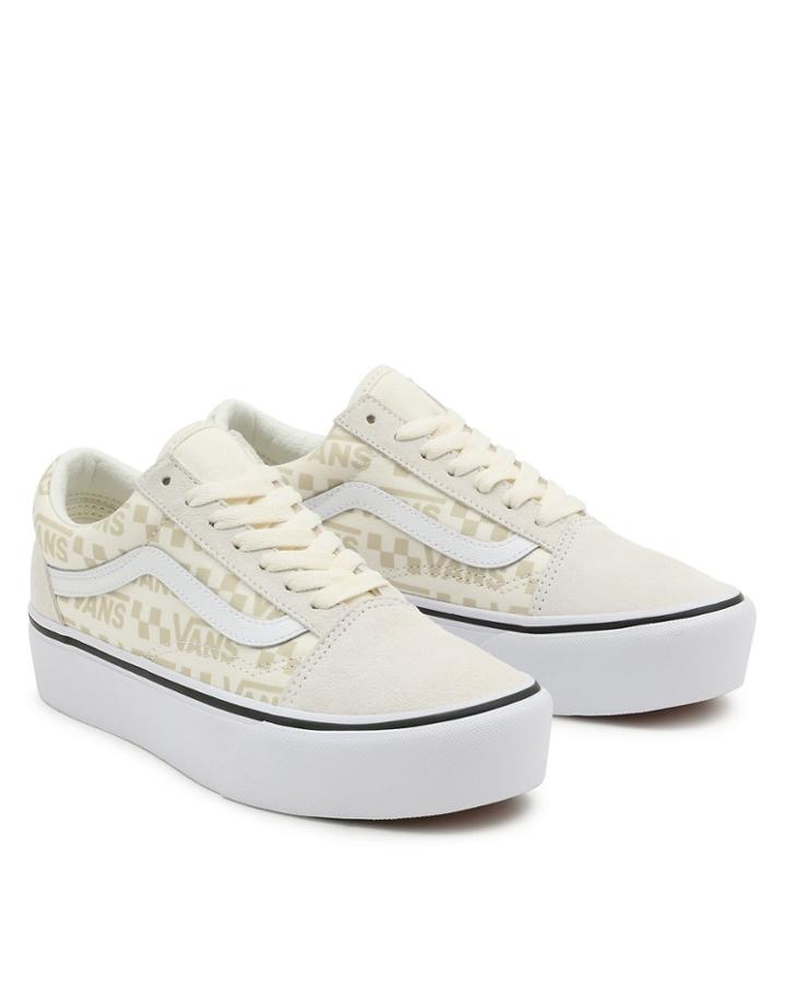 Vans Old Skool Platform Reflective Logo Sneakers In White