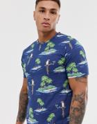 Only & Sons Parrot Print T-shirt-navy