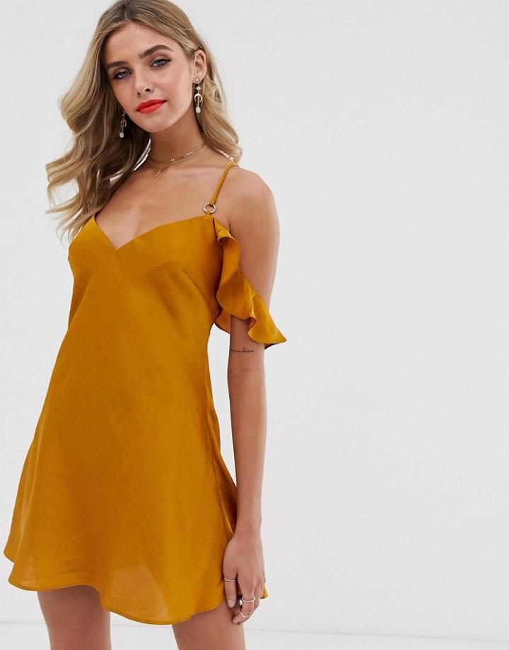 Free People What I Want Satin Cold Shoulder Mini Dress-gold