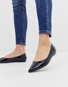 Asos Design Latch Pointed Ballet Flats In Navy - Navy