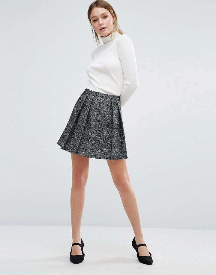 New Look Check Fleck Kilt Skirt - Black