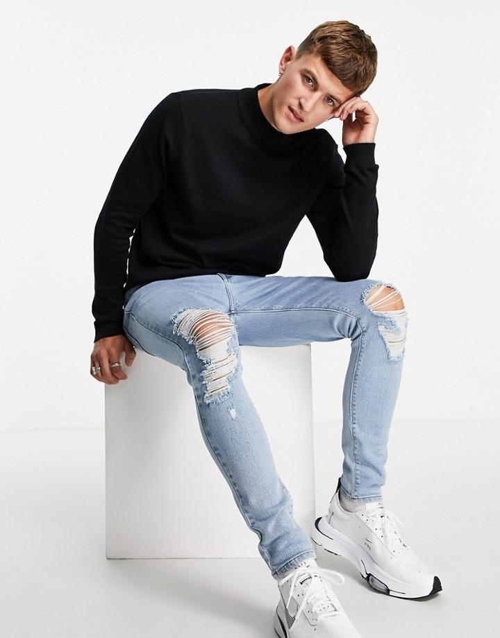 Jack & Jones Essentials Mock Neck Sweater In Black