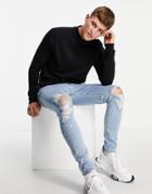 Jack & Jones Essentials Mock Neck Sweater In Black