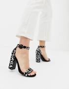 New Look Barely There Block Heeled Sandal In Animal - Stone