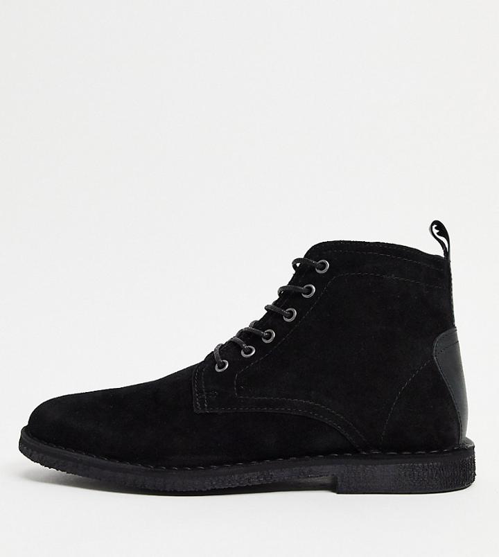 Asos Design Wide Fit Desert Chukka Boots In Black Suede With Leather Detail