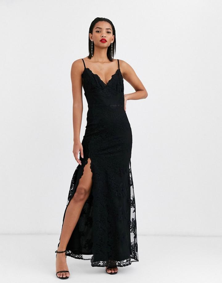 City Goddess Satin Knot Front Halter Neck Maxi Dress-black