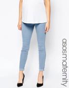 Asos Maternity Rivington Denim Jeggings In Candy Light Blue With Turn Ups With Under The Bump Waistband - Blue