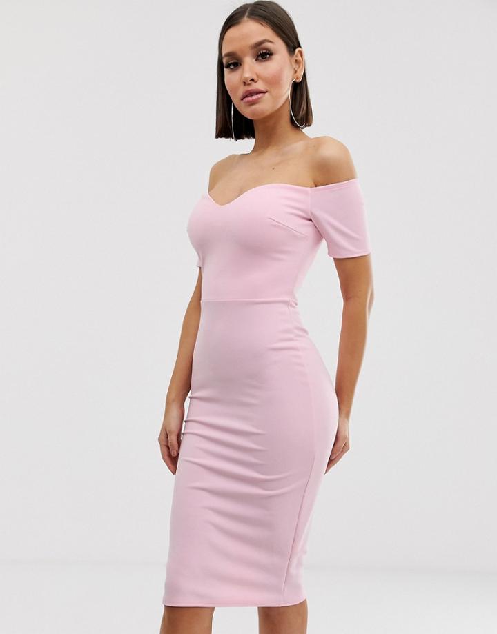 Club L London Bardot Midi Dress - Pink