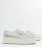 Superga 2790 Metallic Lame Flatform Trainers In Silver - Silver
