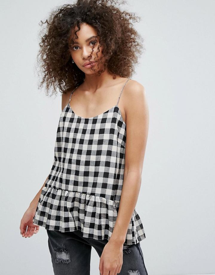 Traffic People Gingham Peplum Top - Black