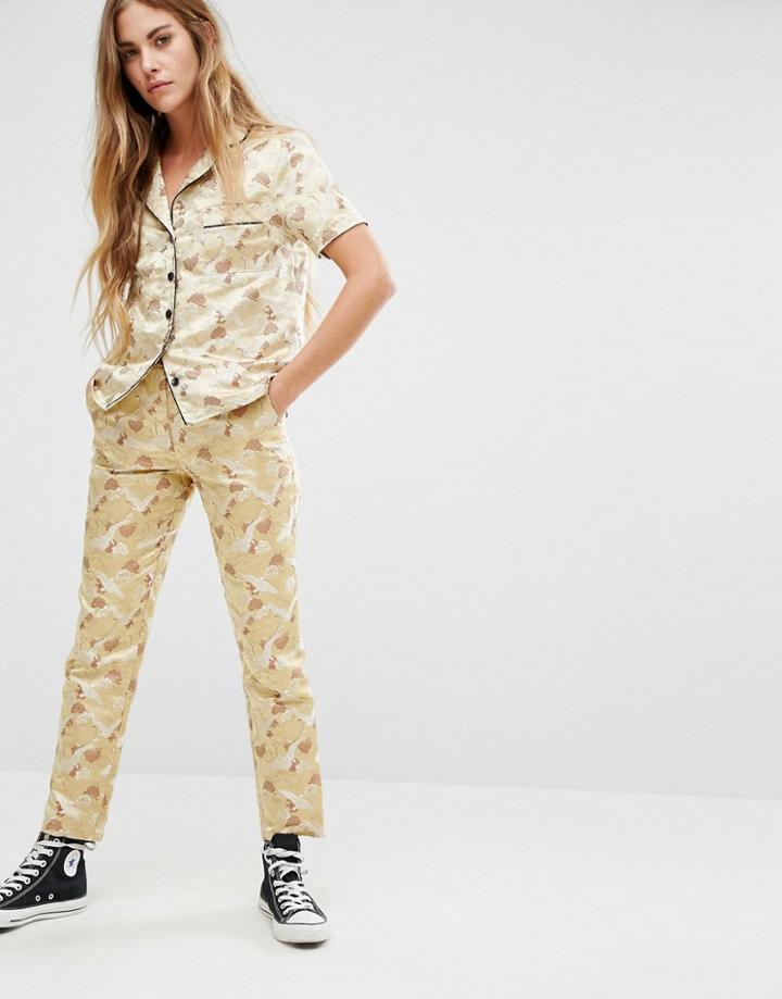 Reclaimed Vintage Luxury Brocade Skinny Pants Co-ord - Cream