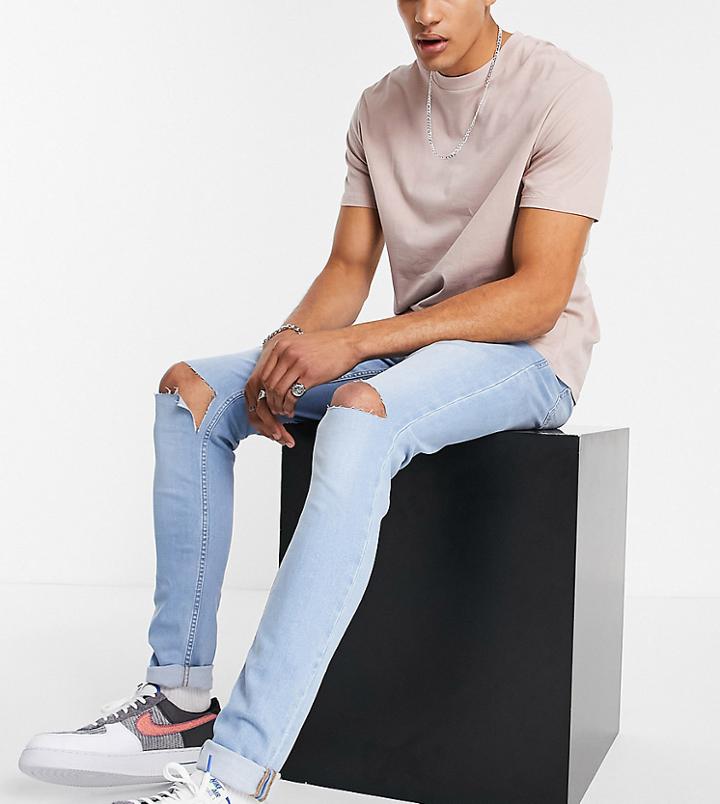 Don't Think Twice Tall Skinny Fit Ripped Jeans In Light Blue-blues