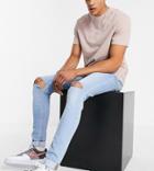 Don't Think Twice Tall Skinny Fit Ripped Jeans In Light Blue-blues