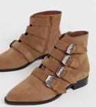 Asos Design Wide Fit Alissa Leather Buckled Boots-tan