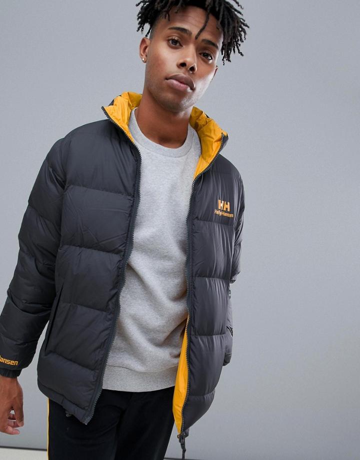 Helly Hansen Reversible Down Jacket In Gray/yellow - Gray