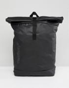 Asos Roll Top Backpack With Internal Laptop Pouch In Black Rubberised Finish With Clip Detail And Territory Print - Black