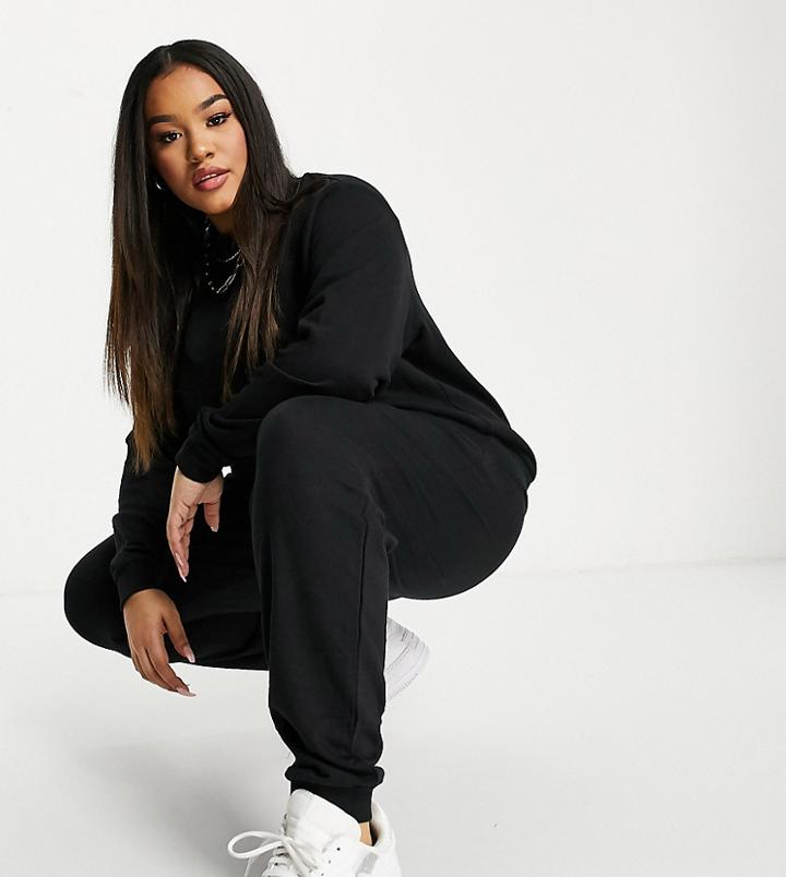 Asos Design Curve Tracksuit Slim Sweatshirt / Sweatpants In Black