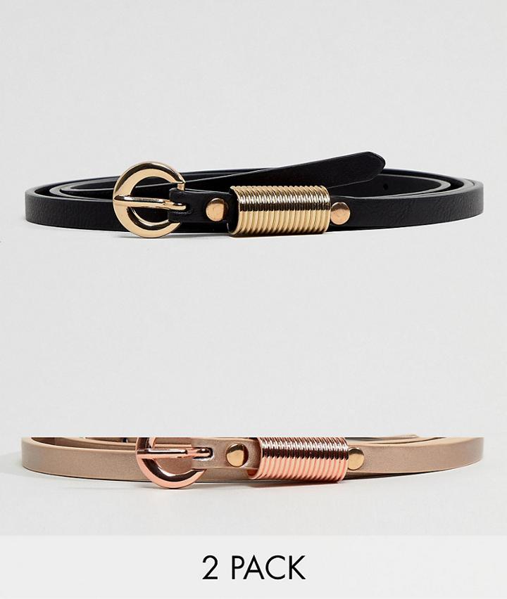 Asos Design 2 Pack Waist & Hip Belts With Rose Gold Buckle Detail - Multi