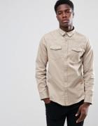 Brave Soul Double Pocket Long Sleeve Shirt - Stone