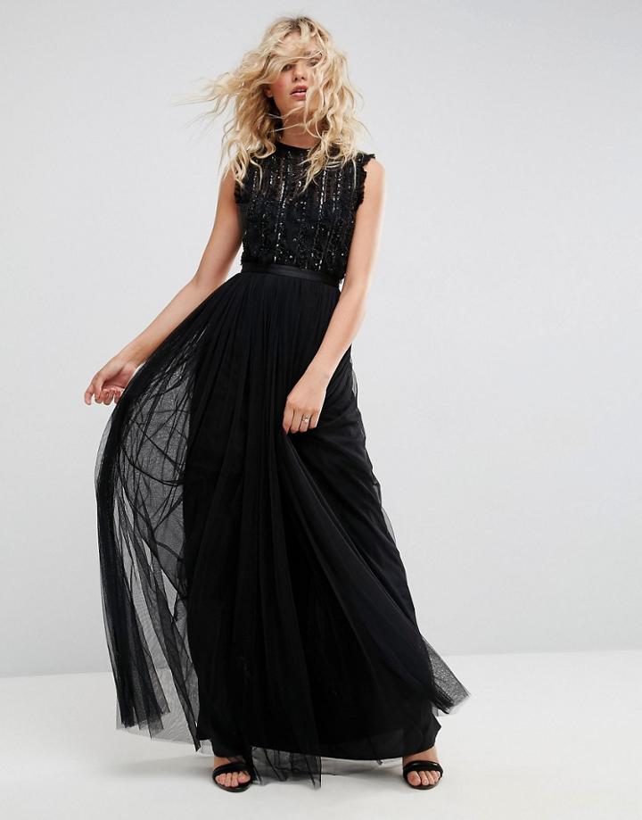 Needle & Thread Embellished Gown With Frill Detail - Black