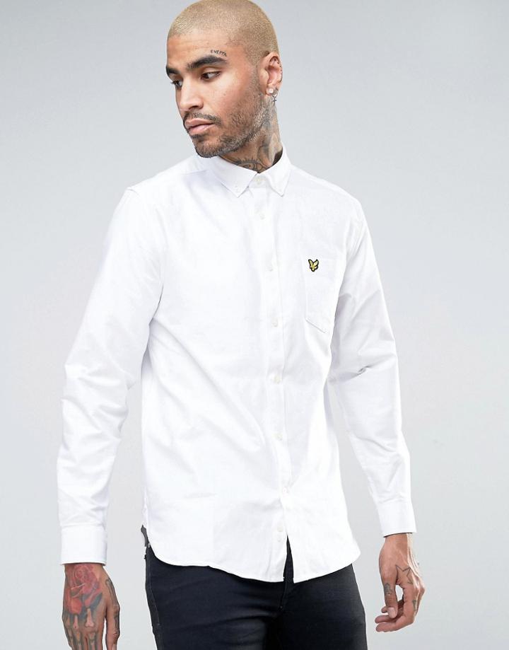 Lyle & Scott Oxford Shirt Buttondown Regular Fit Eagle Logo In White - White