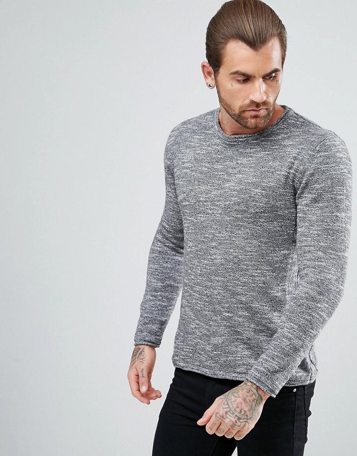 Pull & Bear Crew Neck Knitted Sweater In Gray - Gray