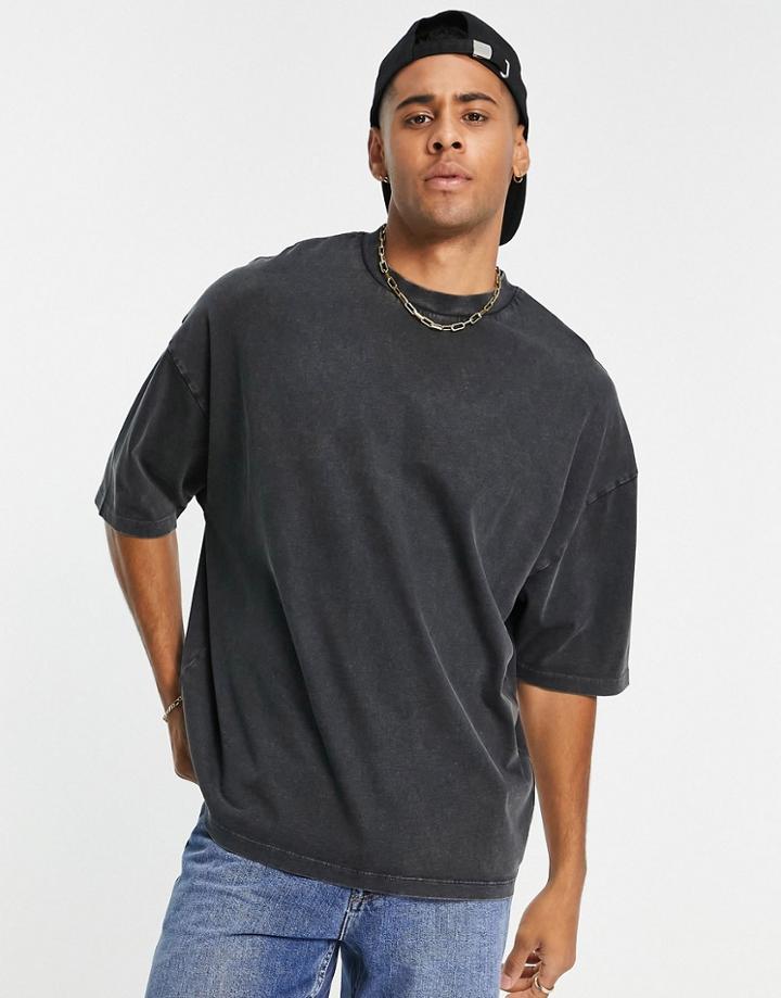 Asos Design Oversized Heavyweight T-shirt In Acid Washed Black