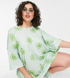 Asos Design Curve Oversized T-shirt Dress In Kiwi Print-multi