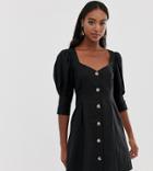 Asos Design Tall Scoop Neck Button Through Mini Dress-black