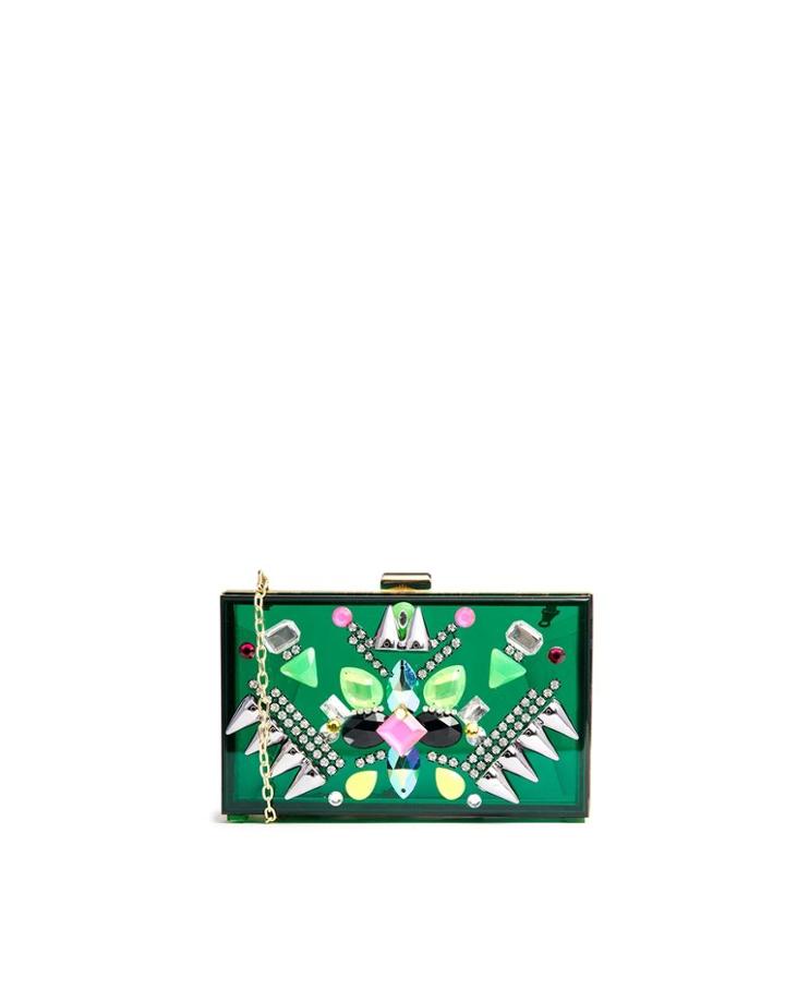 Skinnydip Embellished Box Clutch In Green