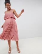 Asos Design Maternity Double Layer Pleated Cami Midi Dress - Pink