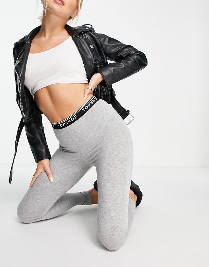 Topshop Branded Waistband Leggings In Gray-grey