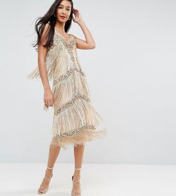 A Star Is Born Tall Embellished Tassle Midi Dress - Gold