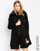 Asos Tall Skater Coat With Faux Fur Collar - Black