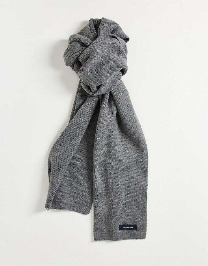 Jack & Jones Knitted Scarf In Gray-grey