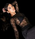 Asyou Monogram Mesh Long Sleeve T-shirt In Black