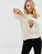 Asos Design Cable Bell Sleeve Sweater - Cream