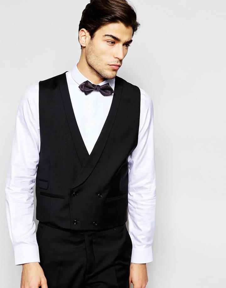 Hart Hollywood By Nick Hart 100% Wool Double Breasted Vest In Slim Fit - Black