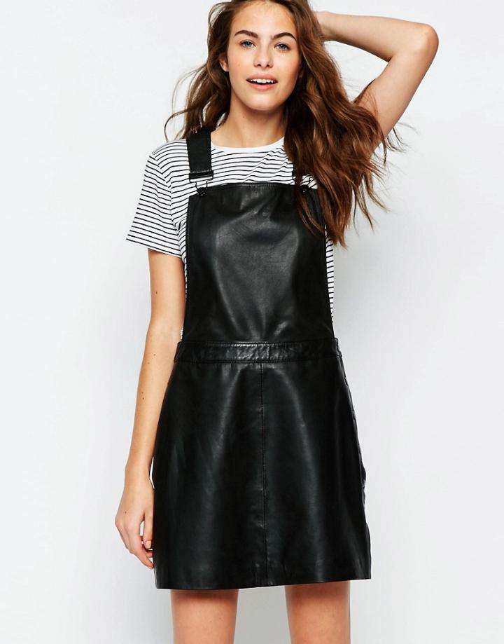 Muubaa Kinver Leather Pinafore Dress - Black