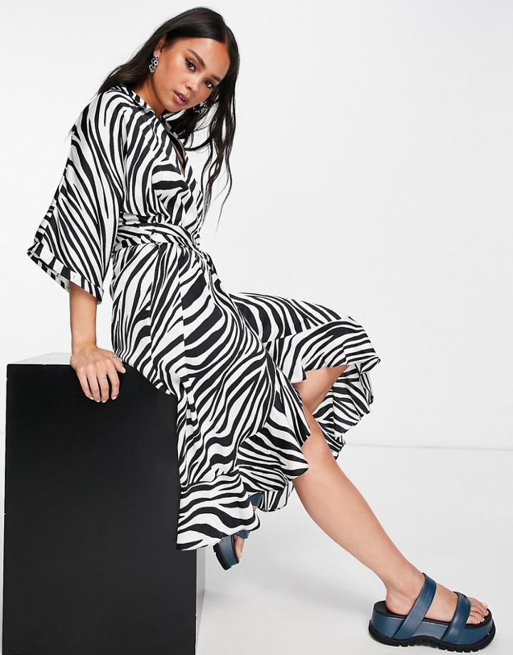 Topshop Zebra Midi Shirtdress In Monochrome-multi