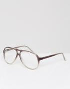Reclaimed Vintage Inspired Aviator Clear Lens Glasses In Tbrownort - Brown